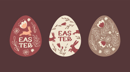 EasterEaster egg sale. Easter collection with bunnies, eggs and flowers in flat design. Egg hunt.
