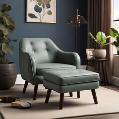 Comfortable gray accent chair on the living room with gray background and pinting 