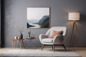 Interior of modern living room with armchair and table
