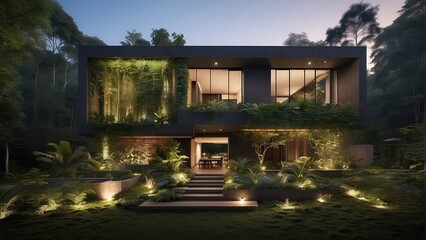 Fototapeta premium biophilic house nestled in a dark forest