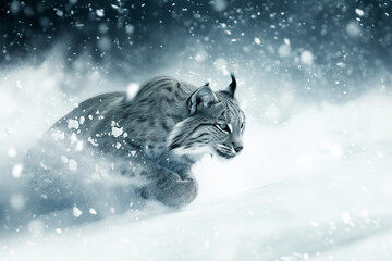 Snow Sprinter: Lynx in Full Stride Across the Wintry Wilderness