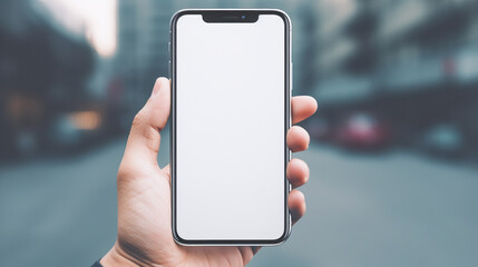 hand holding a smartphone with blank screen