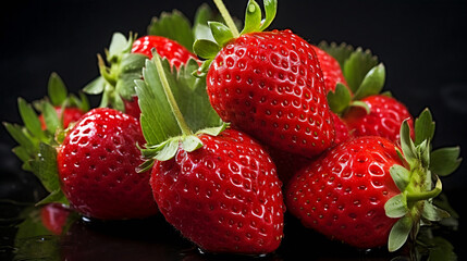 ripe strawberry fruits on a dark background