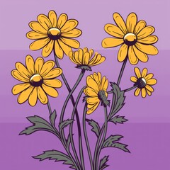 Fototapeta na wymiar yellow flowers on a lilac background