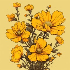 yellow flowers on a mustard background