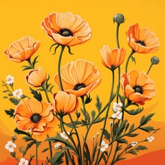 yellow flowers on an orange background
