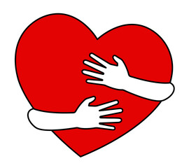 hands holding red heart, black line sticker