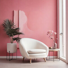 White armchair on the living room isolated on the beautiful pintings.