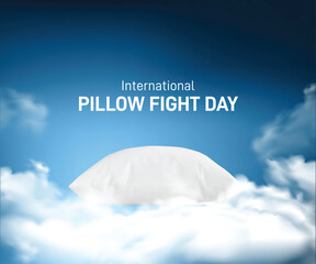 International Pillow Fight Day. vector pillow on blue background.  - obrazy, fototapety, plakaty