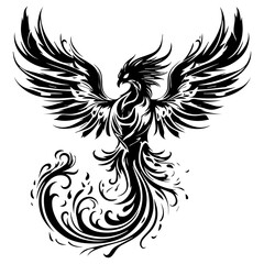 phoenix bird icon illustration, phoenix bird silhouette logo svg vector - obrazy, fototapety, plakaty