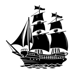 pirate ship icon illustration, pirate ship silhouette logo svg vector - obrazy, fototapety, plakaty