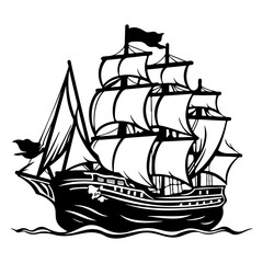 pirate ship icon illustration, pirate ship silhouette logo svg vector