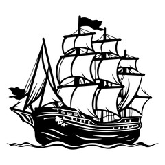 pirate ship icon illustration, pirate ship silhouette logo svg vector