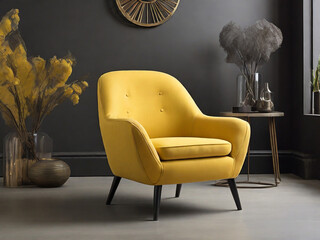 Yellow armchair on the living room isolated on the colorful background.