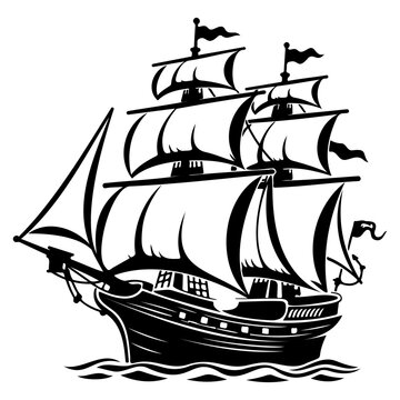 pirate ship icon illustration, pirate ship silhouette logo svg vector