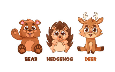Cartoon Forest Animals With Vibrant Fur And Animated Expressions. Characters Include A Playful Bear, Curious Hedgehog