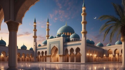 Fototapeta na wymiar Detailed image of the mosque, background for Ramadan Kareem day 
