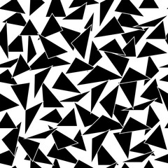 Black chaotic triangle on white seamless pattern