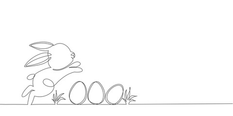 Easter bunny with eggs in simple one line style