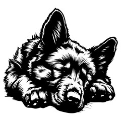 sleeping german shepherd puppy Dog icon illustration - obrazy, fototapety, plakaty