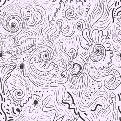 Seamless boho hand drawn vector backdrop with wave unusual patterns