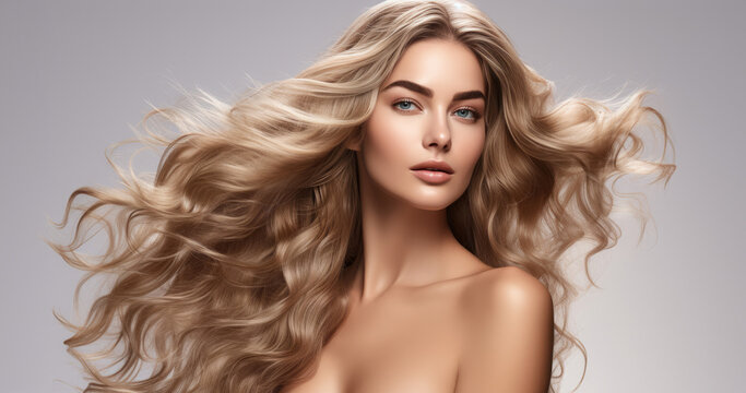 Young beautiful woman with lavish flowing long blonde hair