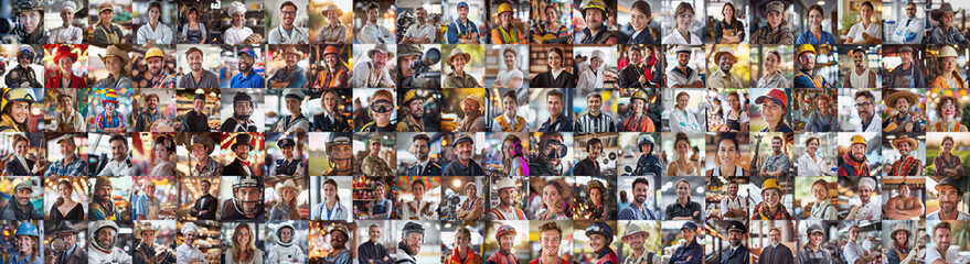 Workplace portraits of people as a panorama collage - Powered by Adobe