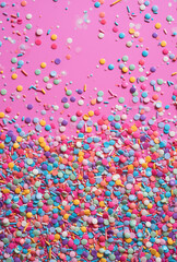 Pink pattern backgrounds with pink or blue sweets and lolipops or candies. Happy party concept.