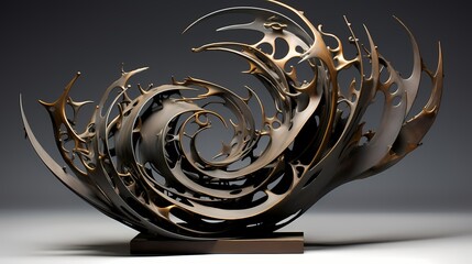 Abstract metal sculpture, playing with negative space and intricate forms