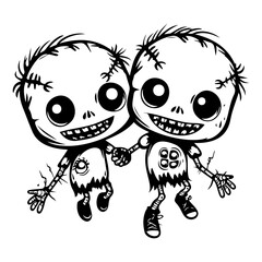 two cute Zombies holding hands and skipping