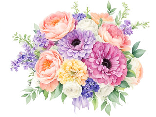 Obraz na płótnie Canvas Watercolor floral bouquet spring flowers botanical illustration flower decorative elements template