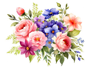 Watercolor floral bouquet spring flowers botanical illustration flower decorative elements template
