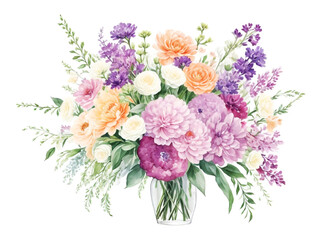 Naklejka na ściany i meble Watercolor floral bouquet spring flowers botanical illustration flower decorative elements template