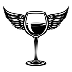 Wine Glass with Angel Wings icon illustration, Wine Glass with Angel Wings silhouette logo svg vector