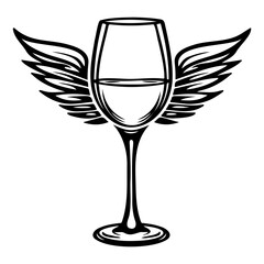 Wine Glass with Angel Wings icon illustration, Wine Glass with Angel Wings silhouette logo svg vector