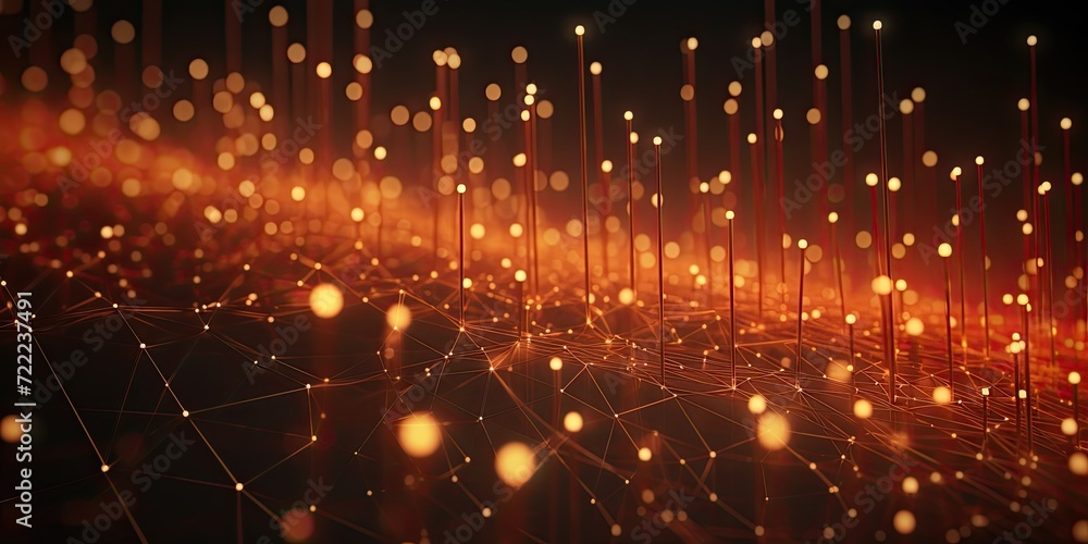Poster abstract futuristic technology concept of data transfer with glowing wire and dots background. gener