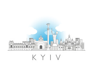 Kyiv, Ukraine cityscape line art style vector illustration