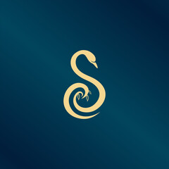 Initial letter S swan logo design. Vector illustration of initial letter s to form the wings and head of a goose icon design.