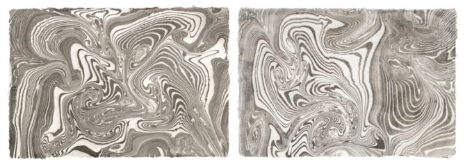 original authentic suminagashi traditional Japanese sumi ink marbling on handmade paper, grainy floating ink marbled paper texture and pattern, organic Asian wabi-sabi cards or backgrounds, isolated