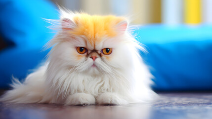 Fototapeta premium the white and orange cat is alone
