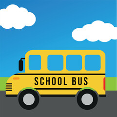 Design element with icon of school bus side view drawing in flat style