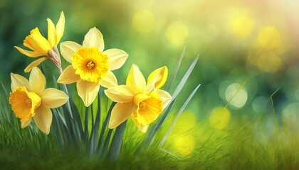 spring yellow flowers bloom daffodils 
 - obrazy, fototapety, plakaty
