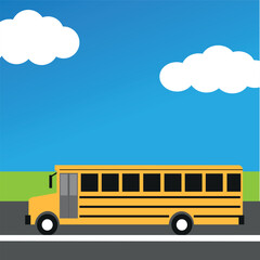 Design element with icon of school bus side view drawing in flat style