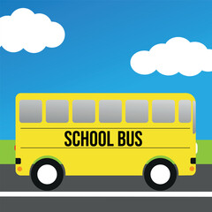 Design element with icon of school bus side view drawing in flat style