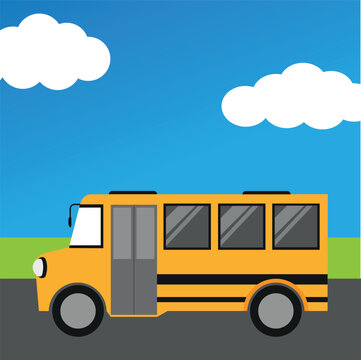 Design element with icon of school bus side view drawing in flat style