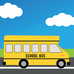 Design element with icon of school bus side view drawing in flat style