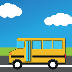 Design element with icon of school bus side view drawing in flat style