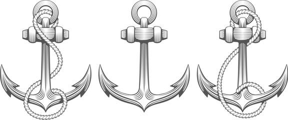 Sailing engraving anchor set © vectortatu