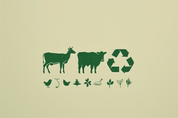 A minimalist representation of ethical and eco-conscious living, with key symbols such as a vegan emblem, recycle sign and cruelty-free logo