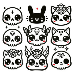 Fototapeta premium Cute skulls - set of skulls - vector illustrations